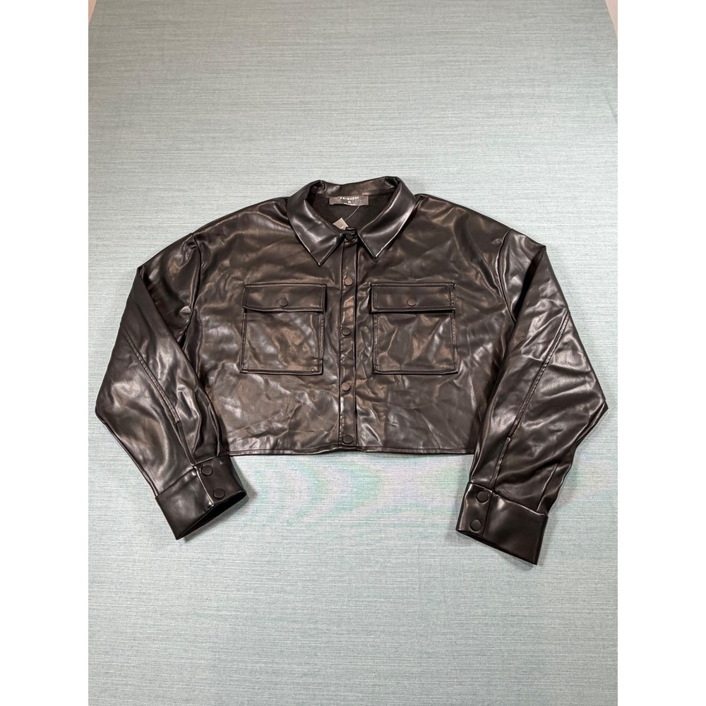 Primark Womens Faux Leather Cropped Jacket Black Button Front XL NWT